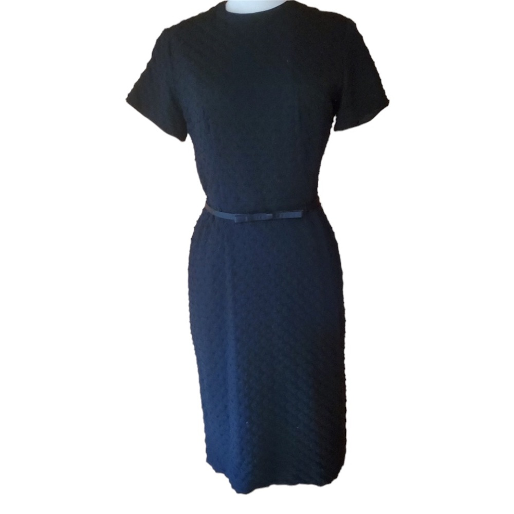 1950s Black, Poly Knit, Lined, Union Made, Wiggle Dress